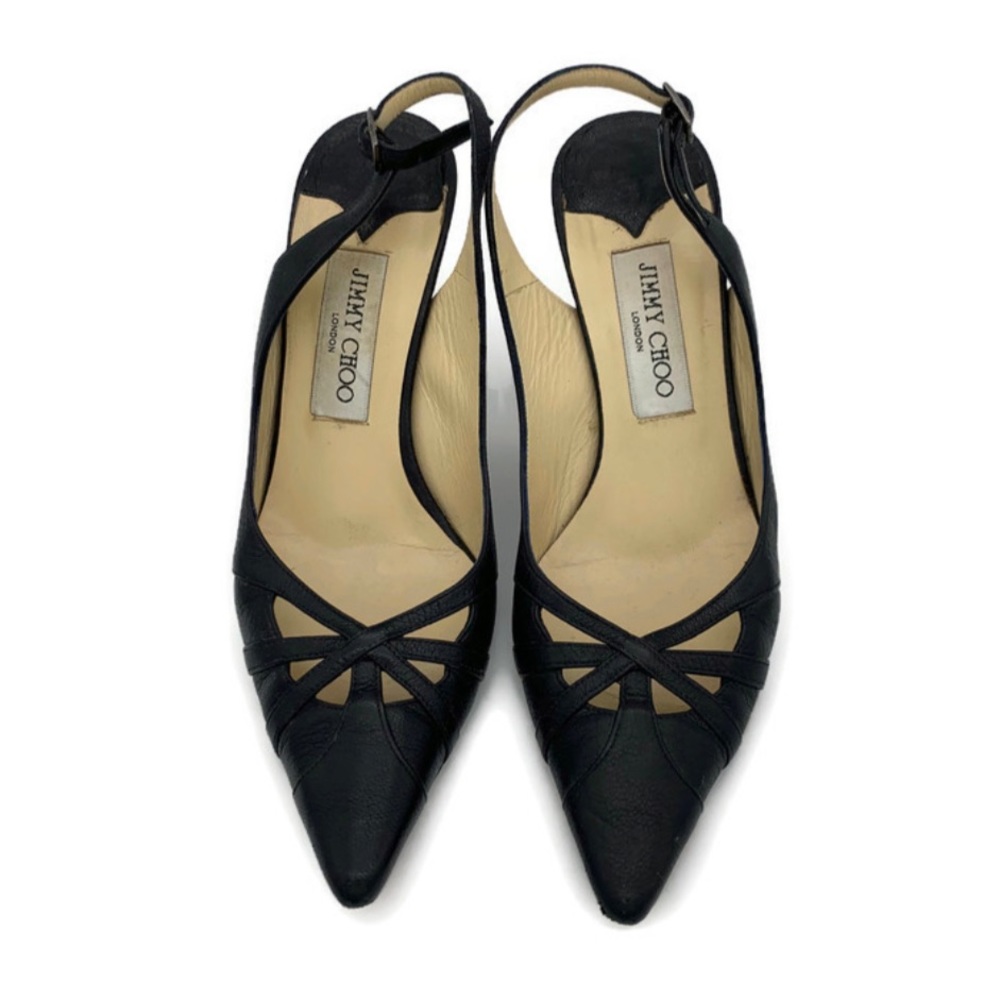 Jimmy Choo Black Leather Slingback Pumps 39